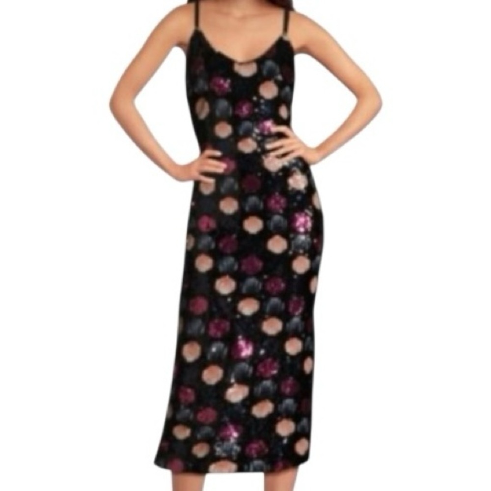 Nicole Miller Sequin Sheath Floral Midi Dress Navy NWT 10